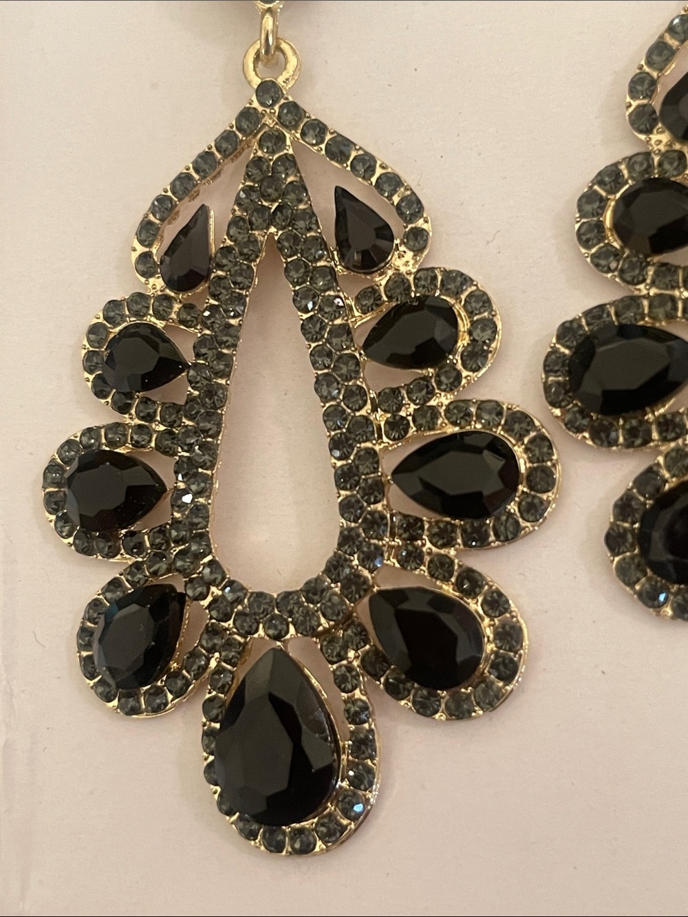 Gold-Tone Black Teardrop Statement Earrings
